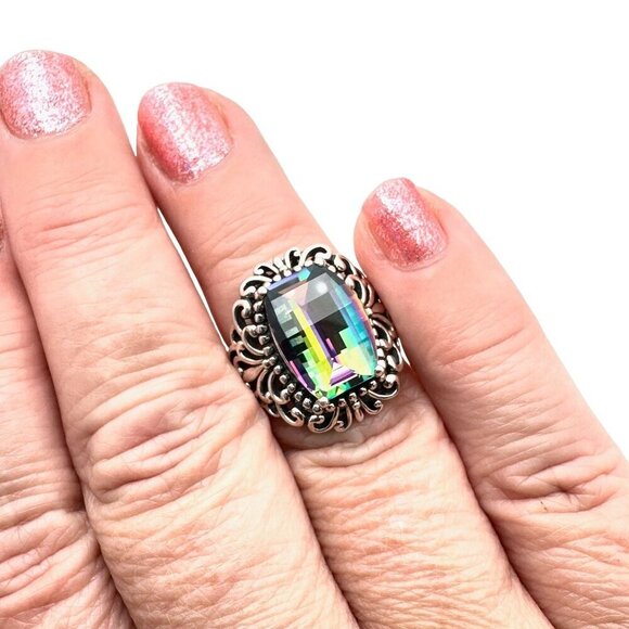 JTV Womens Ring Sterling Silver Mystic Topaz Size 6 Fancy Cut Gemstone - Picture 4 of 6